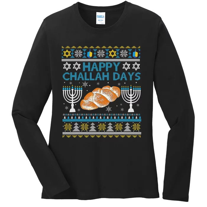 Jewish Bread Happy Challah Days Hanukkah Chanukah Ladies Long Sleeve Shirt