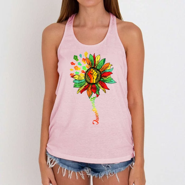 Juneteenth Black History Freedom Sunflower African American Gift Women's Knotted Racerback Tank