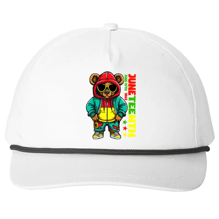 Juneteenth Black Hip Hop Teddy Bear African American Snapback Five-Panel Rope Hat