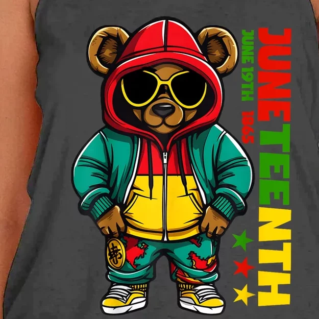 Juneteenth Black Hip Hop Teddy Bear African American Women's Knotted Racerback Tank