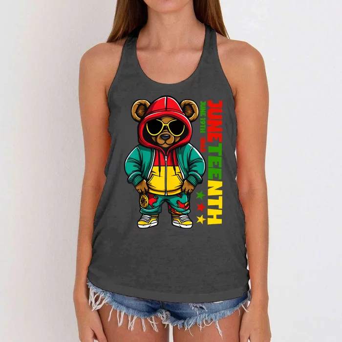 Juneteenth Black Hip Hop Teddy Bear African American Women's Knotted Racerback Tank