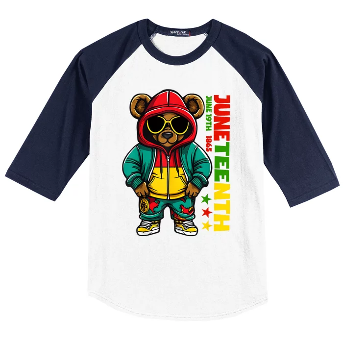 Juneteenth Black Hip Hop Teddy Bear African American Baseball Sleeve Shirt