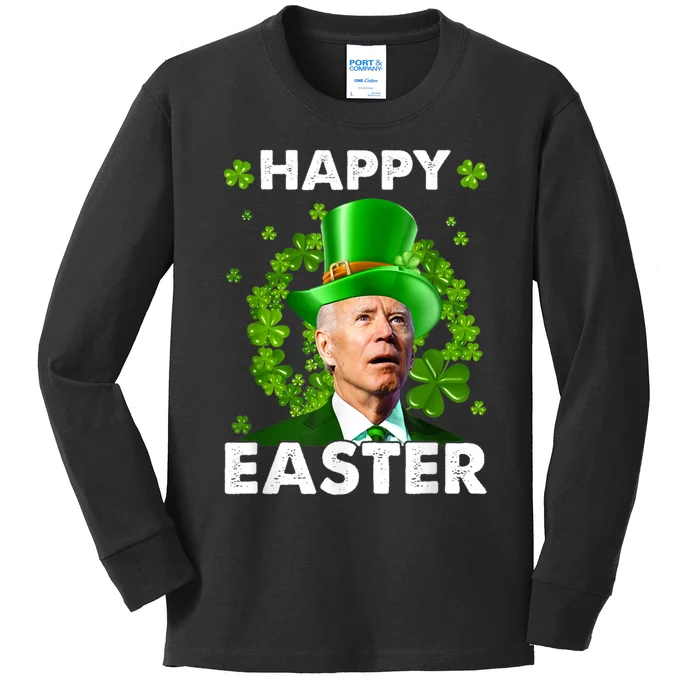 Joe Biden Happy Easter Confused Funny St Patrick's Day Kids Long Sleeve Shirt