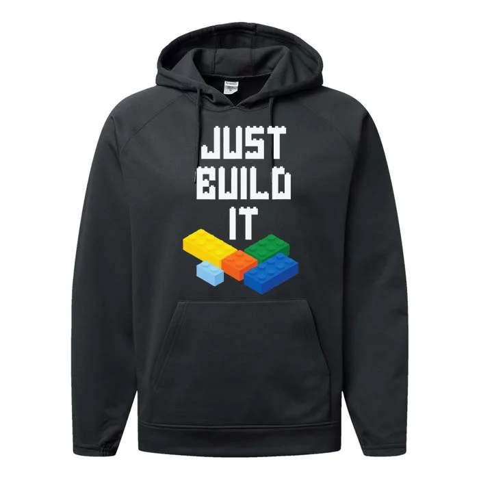 Just Build It Master Builder Building Blocks Toy Bricklayer Performance Fleece Hoodie