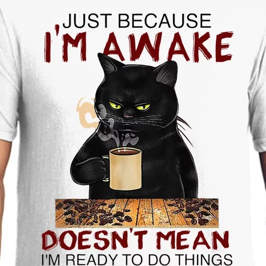 Just Because Im Awake Funny Coffee Cat Lover Men Kids Pajama Set