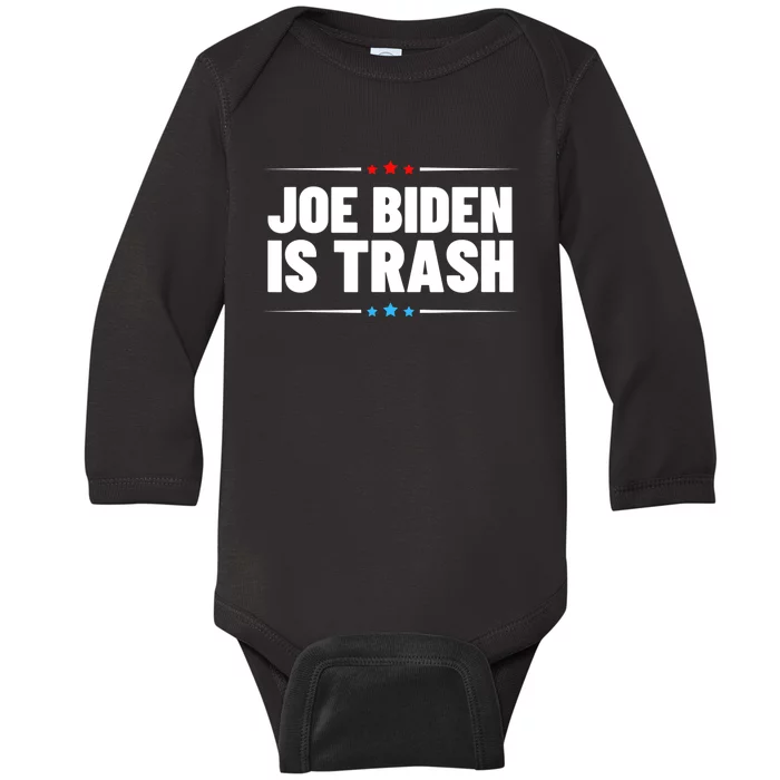 Joe Biden Is Trash Political Statement Trump Politics Baby Long Sleeve Bodysuit