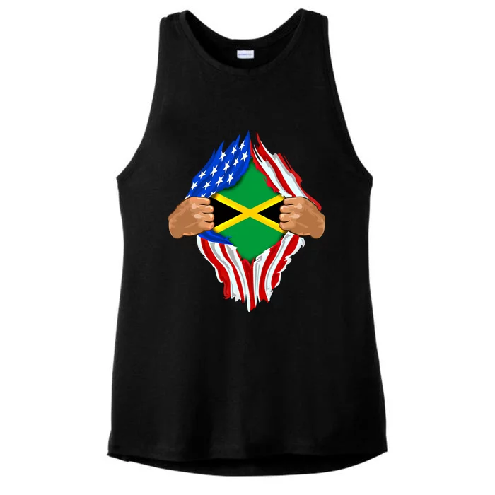 Jamaican Blood Inside Me Jamaica Flag Gift Ladies Tri-Blend Wicking Tank