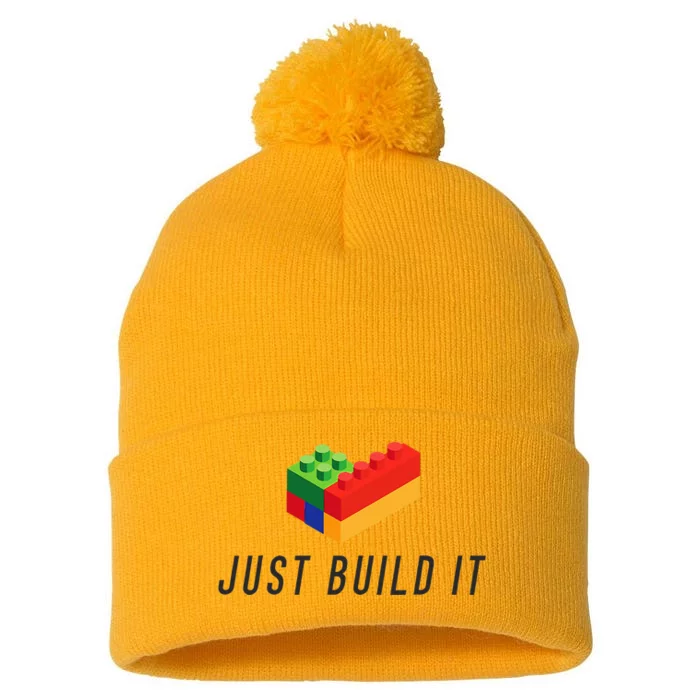 Just Build It Blocks Bricks Building Blocks Toy Pom Pom 12in Knit Beanie