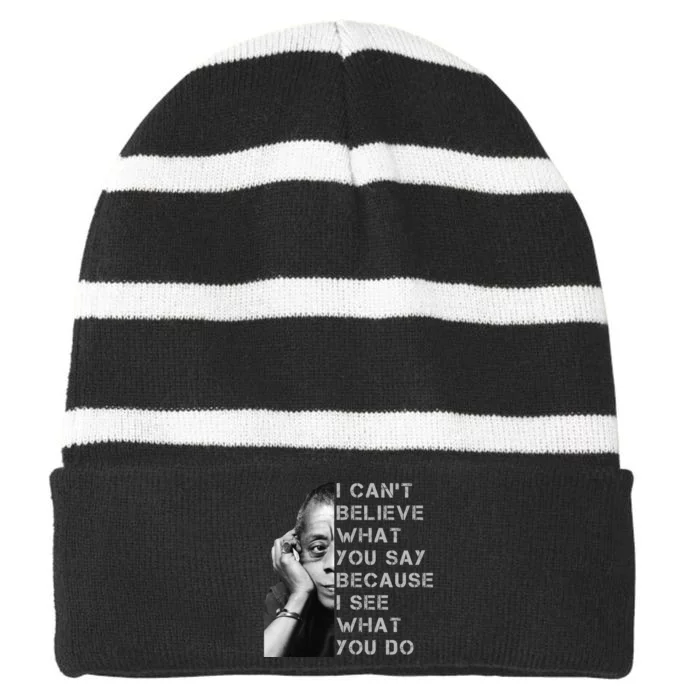 James Baldwin I Can’t Believe What You Say Black History Month Striped Beanie with Solid Band