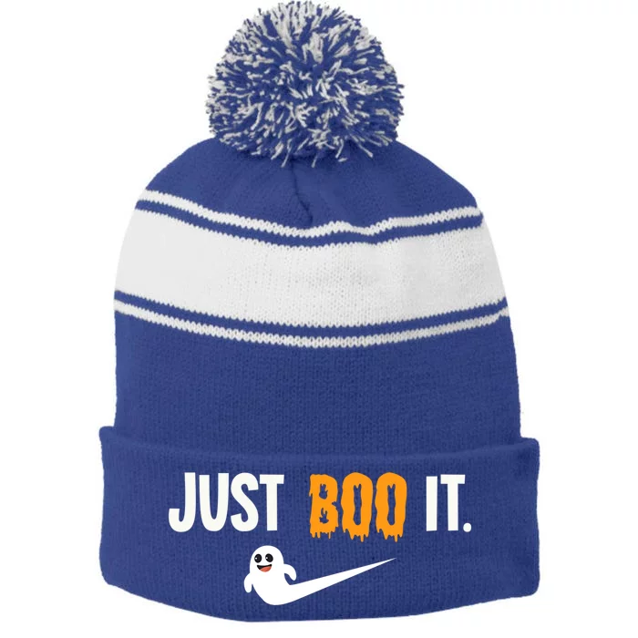 Just Boo It Halloween Costume Idea Gift Stripe Pom Pom Beanie