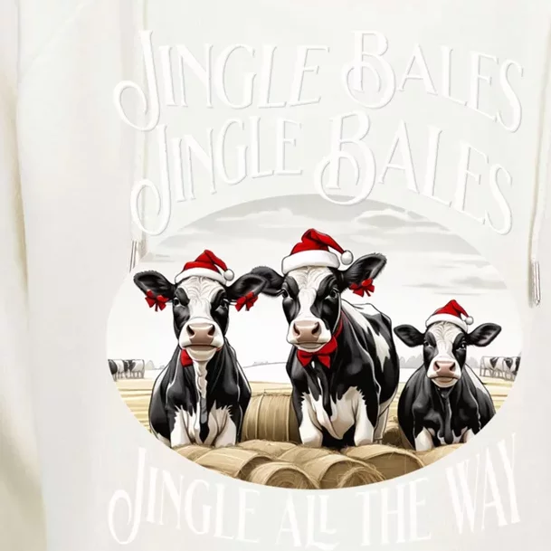 Jingle Bales Jingle Bales Jingle All The Way Christmas Cow Great Gift Womens Funnel Neck Pullover Hood