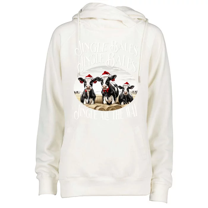 Jingle Bales Jingle Bales Jingle All The Way Christmas Cow Great Gift Womens Funnel Neck Pullover Hood