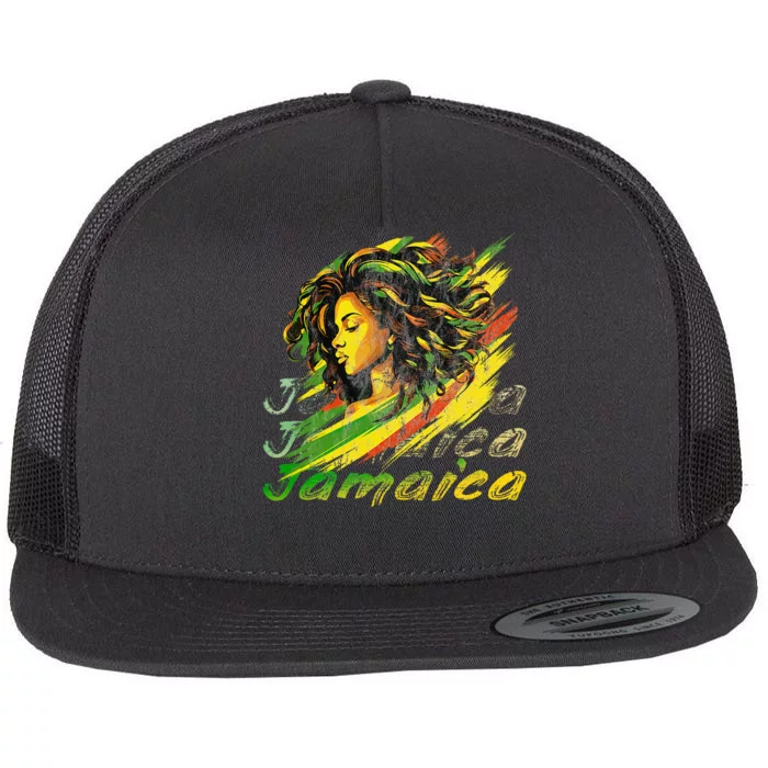 Jamaican Black Jamaica Flag Hair Women Flat Bill Trucker Hat