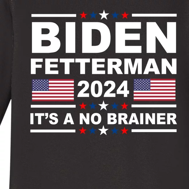 Joe Biden John Fetterman 2024 It's A No Brainer Funny Baby Long Sleeve Bodysuit