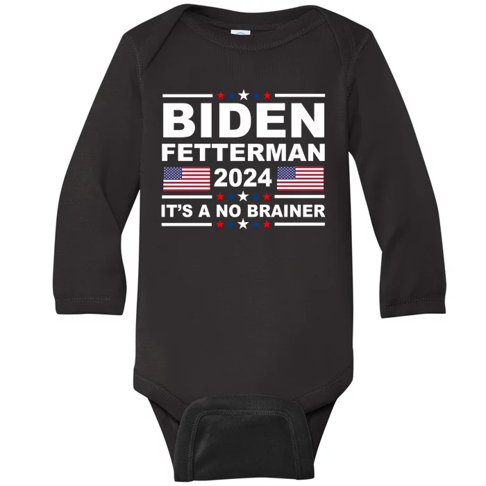 Joe Biden John Fetterman 2024 It's A No Brainer Funny Baby Long Sleeve Bodysuit