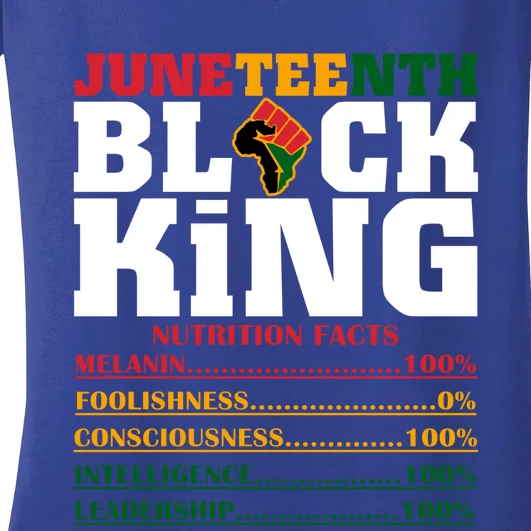 Juneteenth Black King Nutrition Facts African Black Funny Gift Women's V-Neck T-Shirt