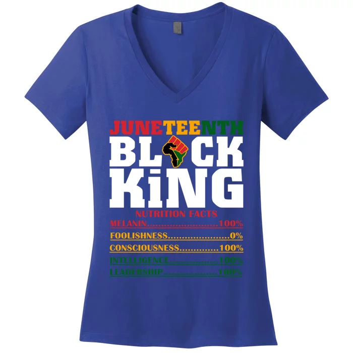 Juneteenth Black King Nutrition Facts African Black Funny Gift Women's V-Neck T-Shirt