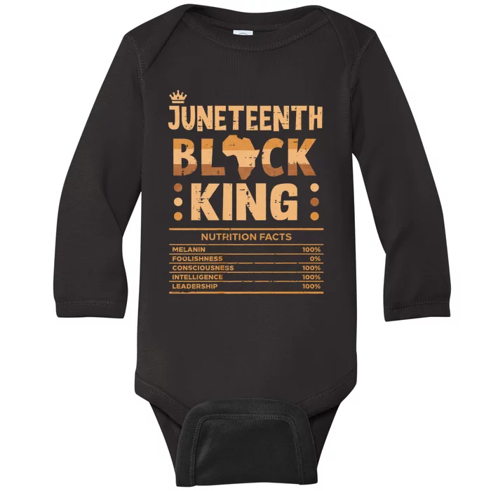 Juneteenth Black King Nutrition Facts Melanin Matching Dad Baby Long Sleeve Bodysuit