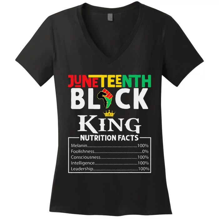 Juneteenth Black King Nutritional Facts Freedom Day Women's V-Neck T-Shirt