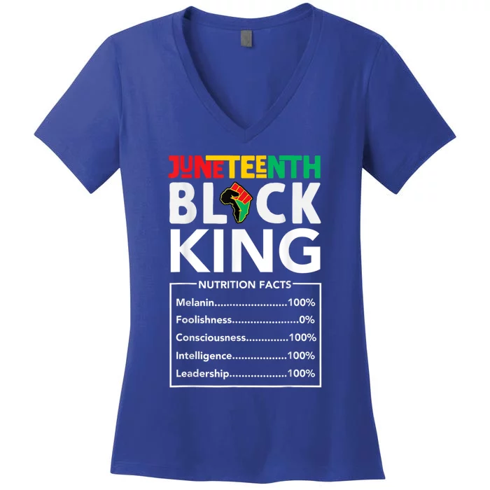 Junenth Black King Nutritional Facts Melanin Dad Gift Women's V-Neck T-Shirt