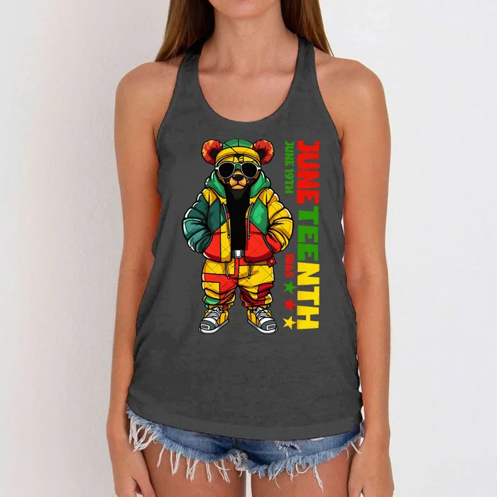 Juneteenth Black King Hip Hop Teddy Bear African American Women's Knotted Racerback Tank