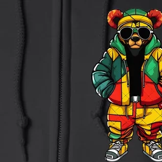 Juneteenth Black King Hip Hop Teddy Bear African American Full Zip Hoodie