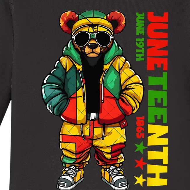 Juneteenth Black King Hip Hop Teddy Bear African American Baby Long Sleeve Bodysuit