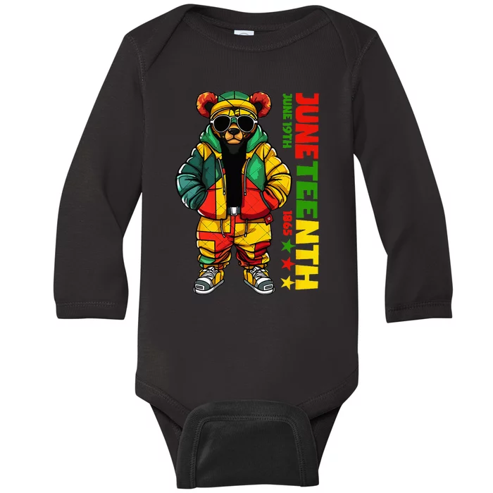 Juneteenth Black King Hip Hop Teddy Bear African American Baby Long Sleeve Bodysuit