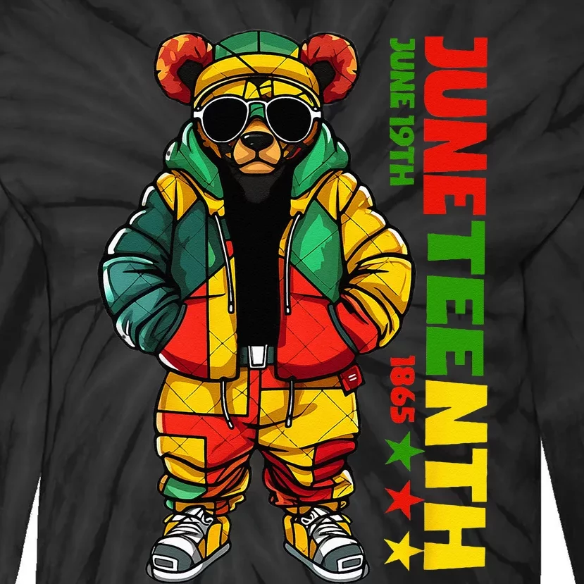 Juneteenth Black King Hip Hop Teddy Bear African American Tie-Dye Long Sleeve Shirt