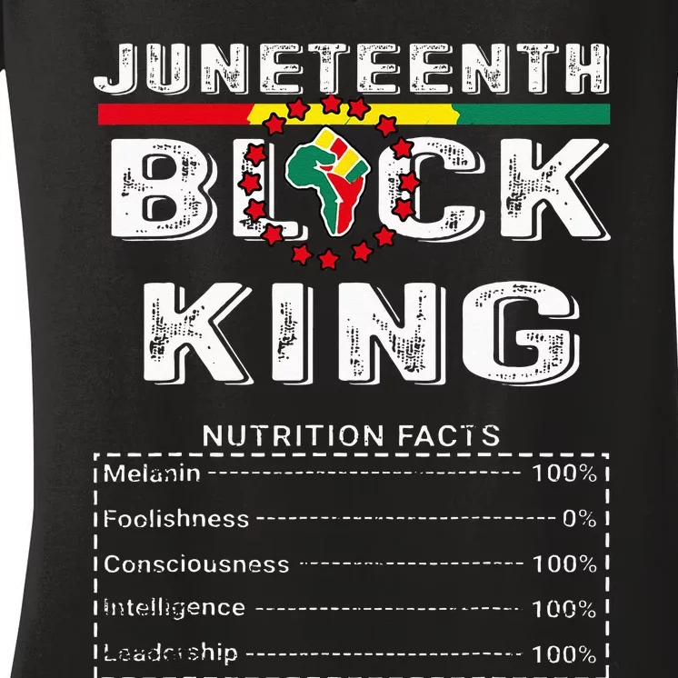 Juneteenth Black King Nutritional Facts Melanin Father Women's V-Neck T-Shirt