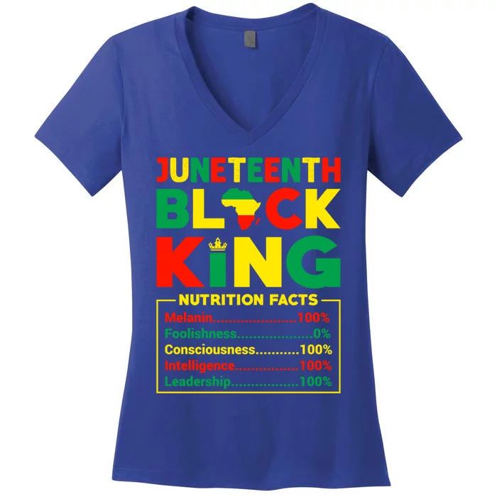 Junenth Black King Nutritional Facts Couple Funny Gift Women's V-Neck T-Shirt