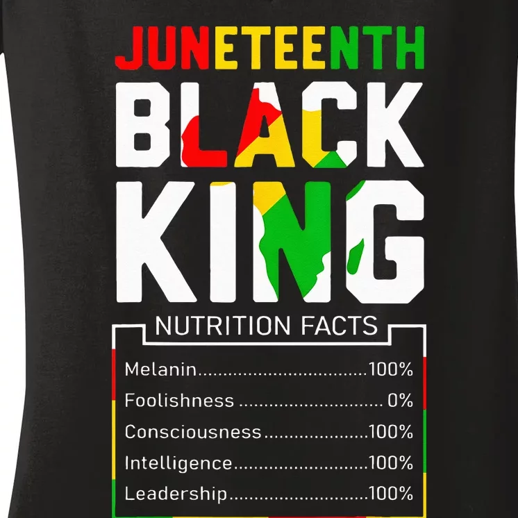 Juneteenth Black King Nutritional Facts Melanin Father Women's V-Neck T-Shirt