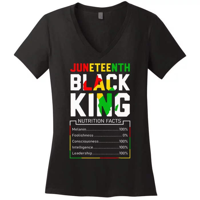 Juneteenth Black King Nutritional Facts Melanin Father Women's V-Neck T-Shirt