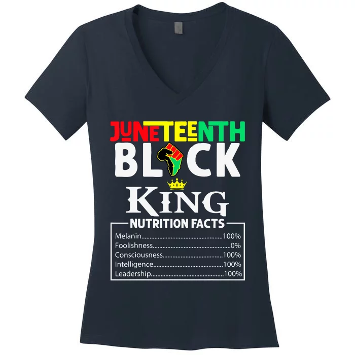 Juneteenth Black King Nutritional Facts Freedom Day Women's V-Neck T-Shirt