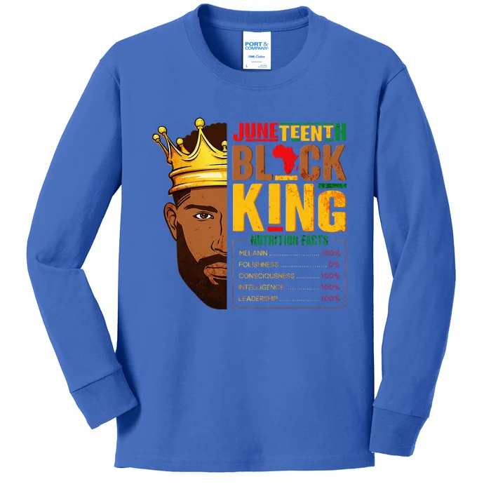 Juneteenth Black King Nutritional Facts Pride African Kids Long Sleeve Shirt