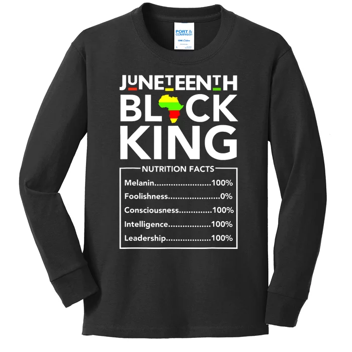 Juneteenth Black King Nutritional Facts Melanin Father Kids Long Sleeve Shirt