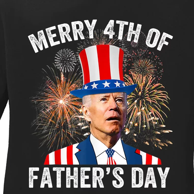 Joe Biden Merry 4th Of Father's Day Funny 4th Of July Ladies Long Sleeve Shirt