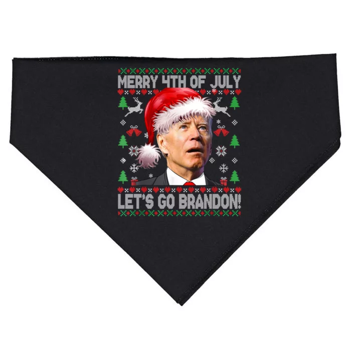 Joe Biden Merry 4th Of July Let's Go Branson Brandon Ugly Christmas Sweater USA-Made Doggie Bandana