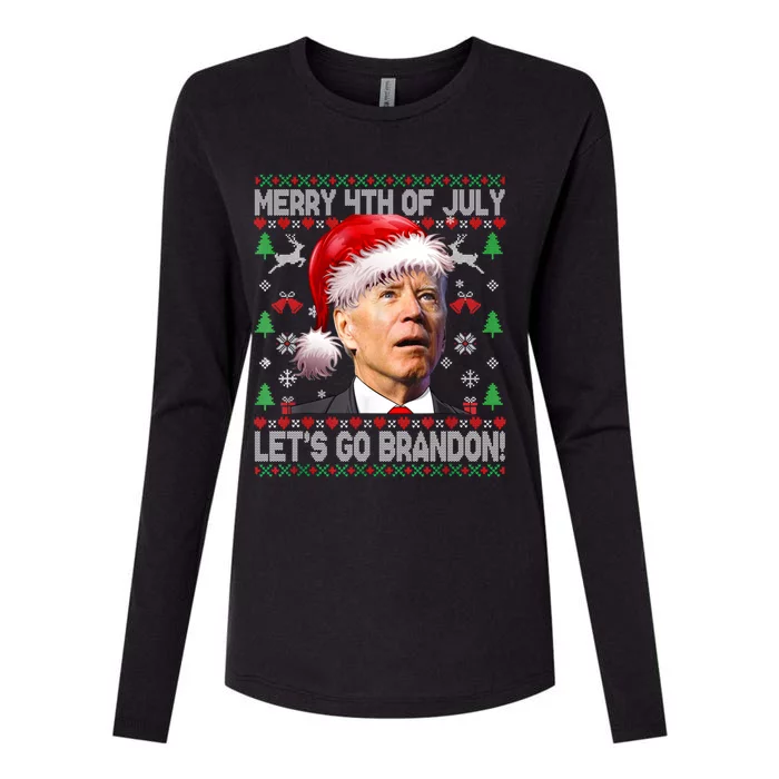 Joe Biden Merry 4th Of July Let's Go Branson Brandon Ugly Christmas Sweater Womens Cotton Relaxed Long Sleeve T-Shirt