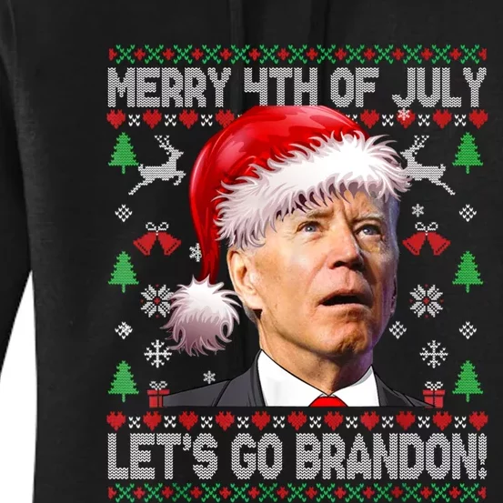 Joe Biden Merry 4th Of July Let's Go Branson Brandon Ugly Christmas Sweater Women's Pullover Hoodie