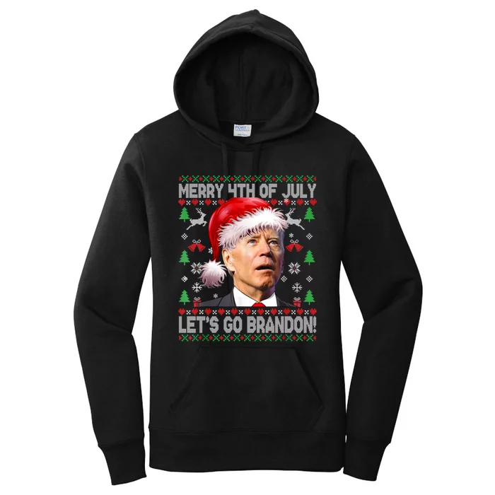 Joe Biden Merry 4th Of July Let's Go Branson Brandon Ugly Christmas Sweater Women's Pullover Hoodie