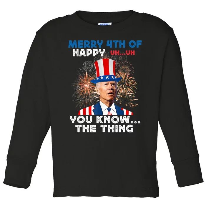 Joe Biden Merry 4th Of You Know The Thing Funny 4th Of July Toddler Long Sleeve Shirt