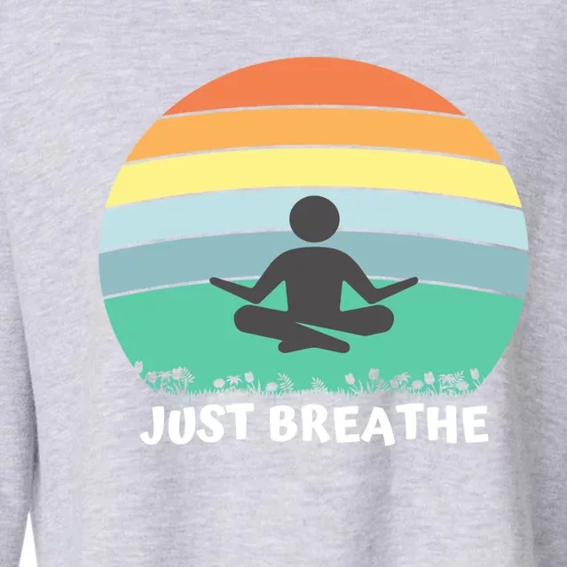 Just Breathe Meditation Peaceful Sitting Rainbow Funny Gift Cropped Pullover Crew