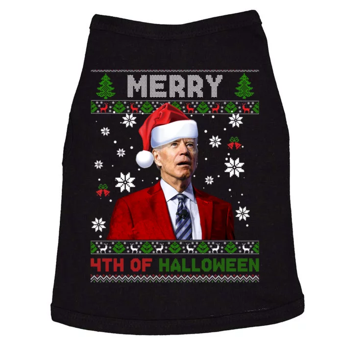 Joe Biden Merry 4th Of Halloween Funny FJB Anti Biden Ugly Christmas Sweater Doggie Tank