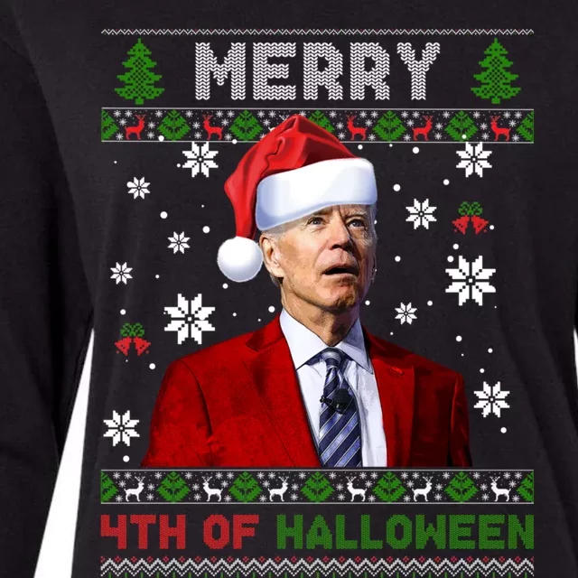 Joe Biden Merry 4th Of Halloween Funny FJB Anti Biden Ugly Christmas Sweater Womens Cotton Relaxed Long Sleeve T-Shirt