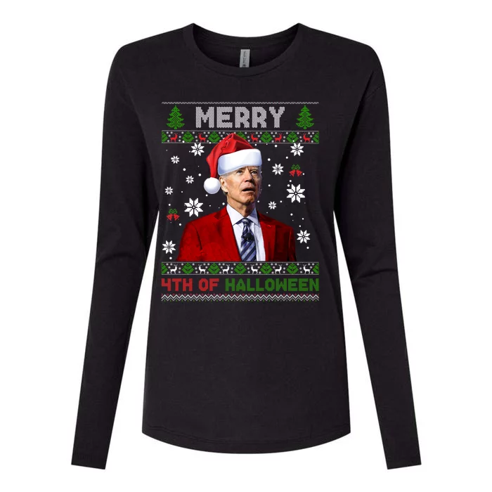 Joe Biden Merry 4th Of Halloween Funny FJB Anti Biden Ugly Christmas Sweater Womens Cotton Relaxed Long Sleeve T-Shirt