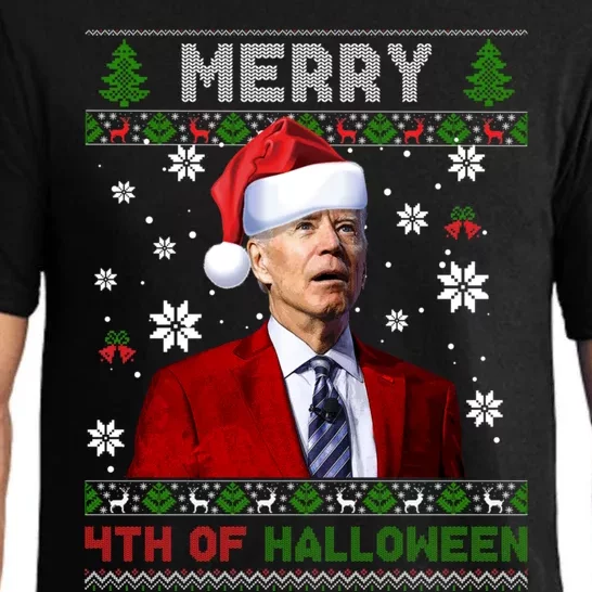 Joe Biden Merry 4th Of Halloween Funny FJB Anti Biden Ugly Christmas Sweater Pajama Set