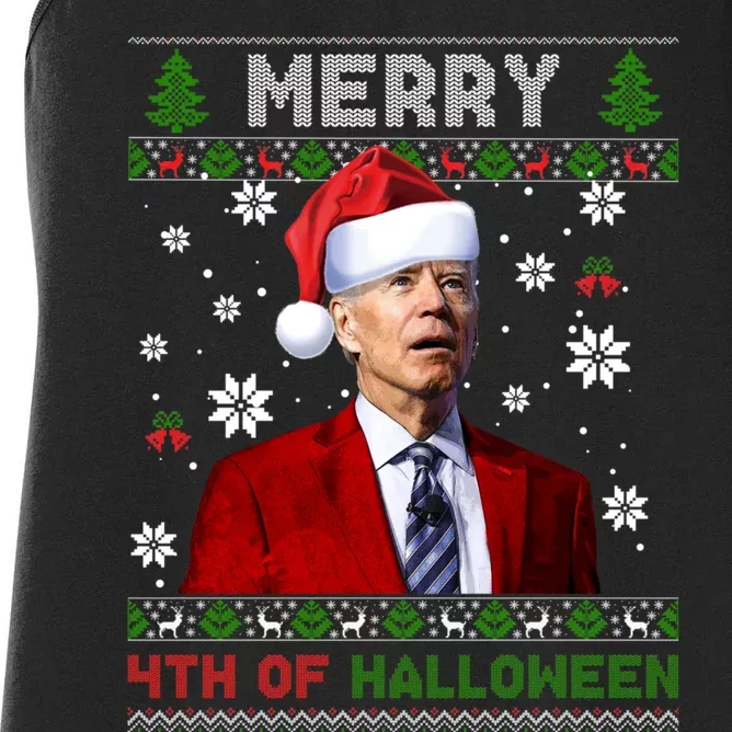 Joe Biden Merry 4th Of Halloween Funny FJB Anti Biden Ugly Christmas Sweater Women's Racerback Tank