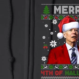 Joe Biden Merry 4th Of Halloween Funny FJB Anti Biden Ugly Christmas Sweater Full Zip Hoodie