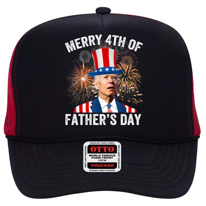 Joe Biden Merry 4th Of Fathers Day Funny 4th Of July High Crown Mesh Trucker Hat